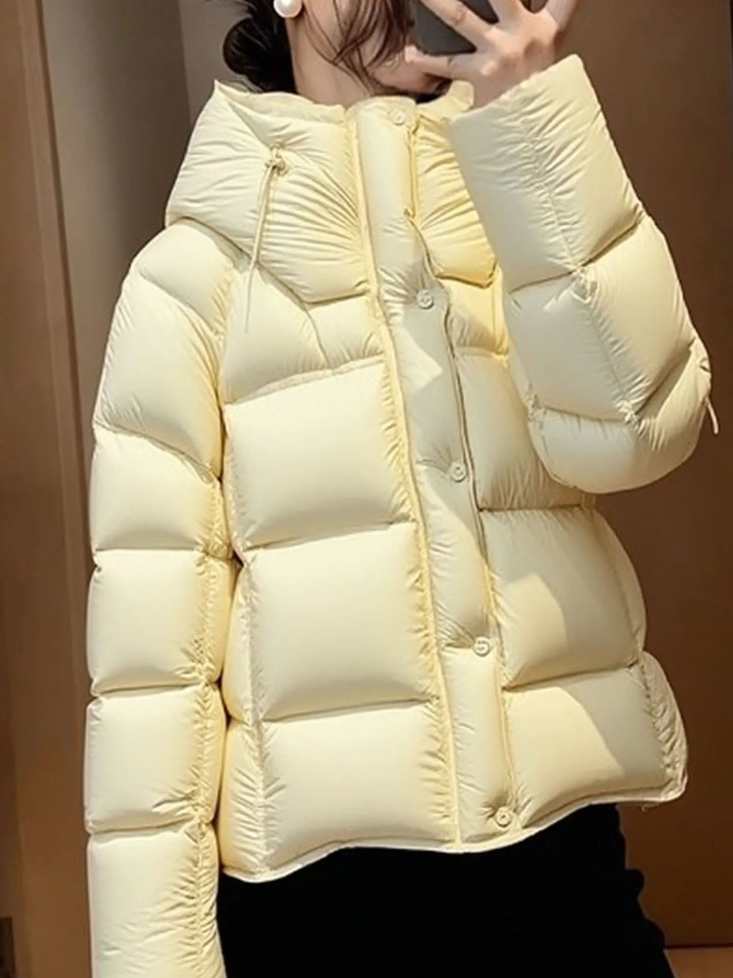 เสื้อโค้ทขนเป็ดสีเหลืองสำหรับผู้หญิง สไตล์เกาหลี แฟชั่นลำลอง สำหรับฤดูหนาว