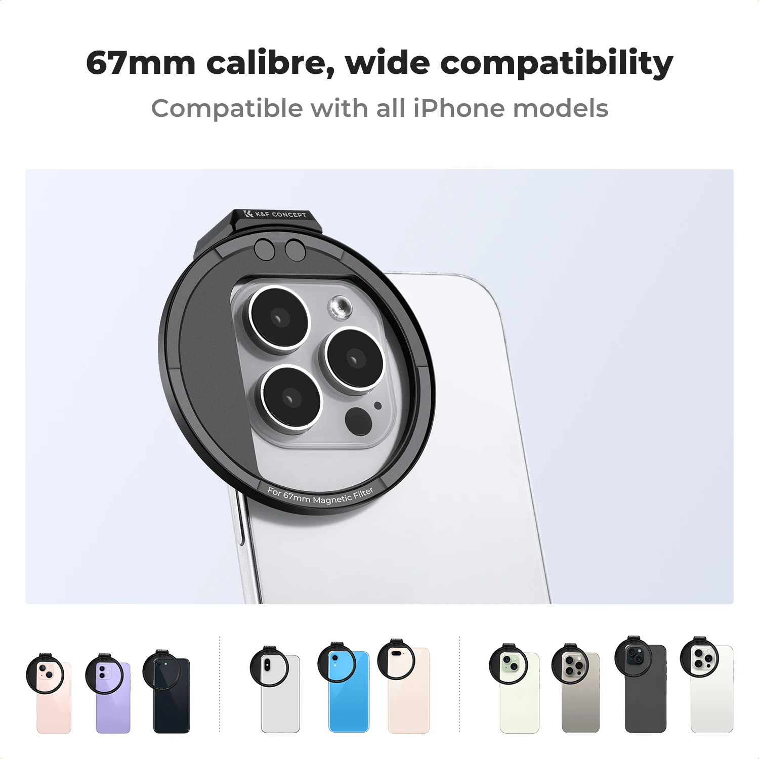 K&F Concept Phone Lens Magnetic Filter Adapter Ring 67mm Compatibility Magnetic CPL Magnetic ND NE2 ND32 VND for iPhone Mobile