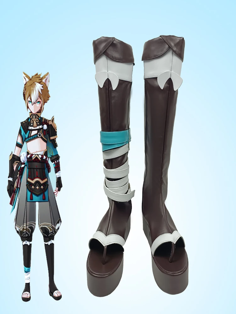 Jeu Genshin Impact Gorou Cosplay chaussures bottes hautes Cosplay Gorou chaussures noires femmes et hommes jeu de rôle accessoires de fête d'halloween