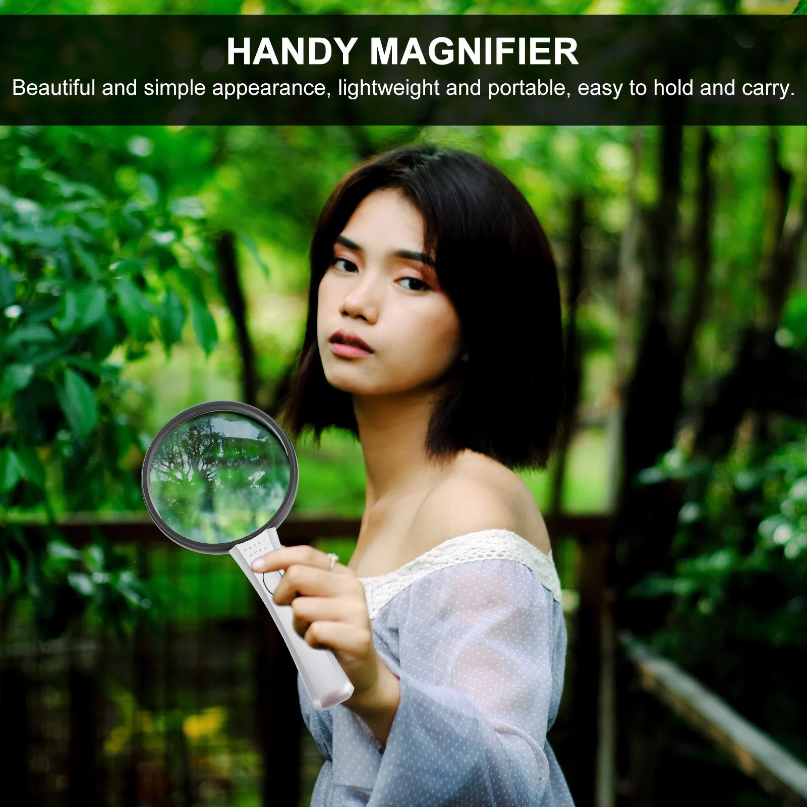 

Handheld LED Light Magnifying Mirror Magnifier Reading with Lights for Books Abs Elderly Portable