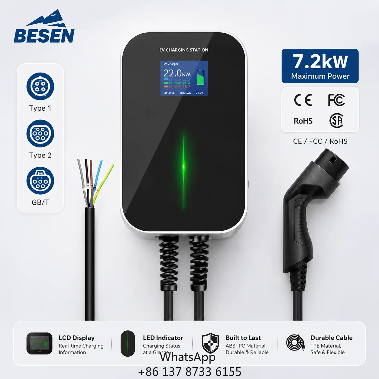 BESEN 220V EV CHARGER STATION OEM 32A 7kW WALLBOX FACTORY With Complete Safety Protection