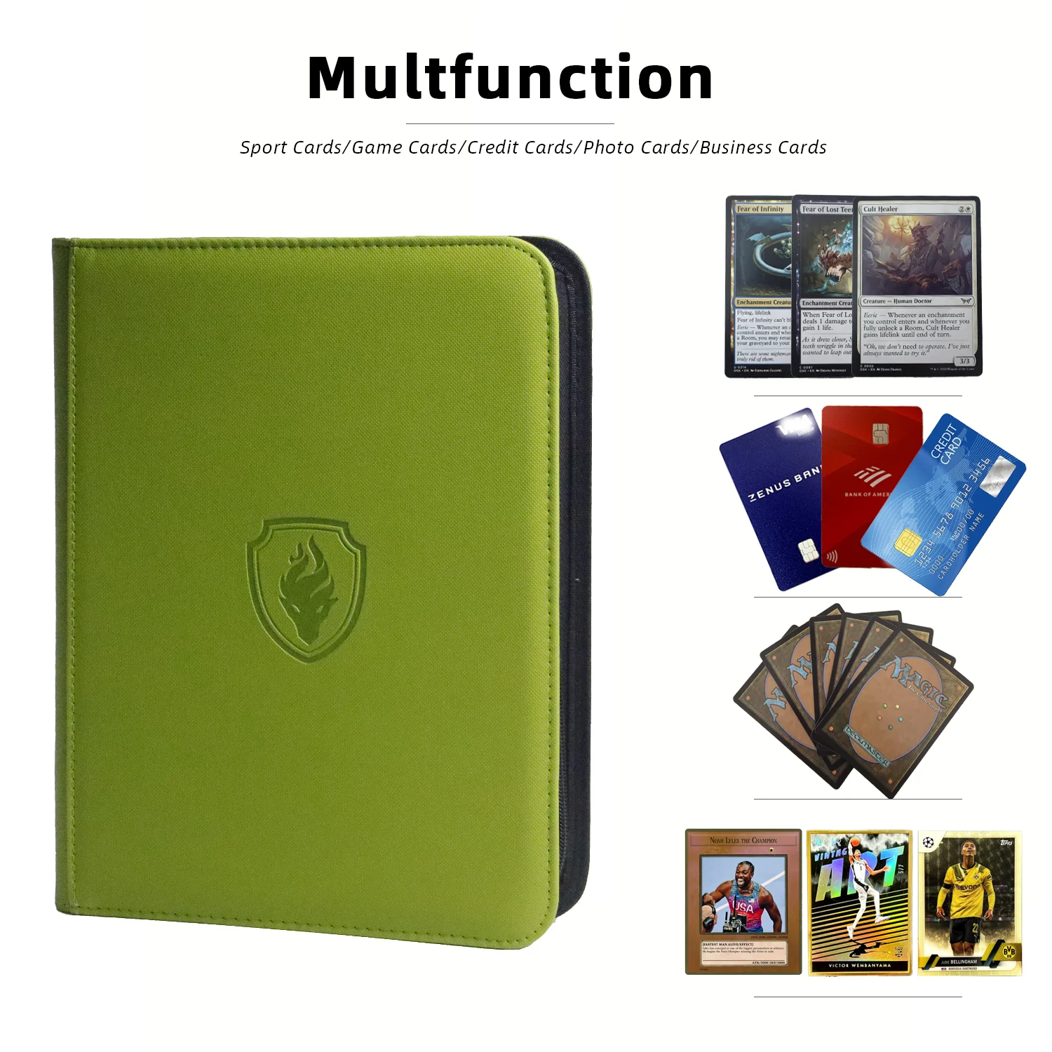Fasst 160 Karten | Sammelkartenmappe für 3×4 Zoll große Karten | 4-Taschen-Doppelseitiges Album | PU-Leder-Reißverschlussmappe für Sportkarten – Detail 6