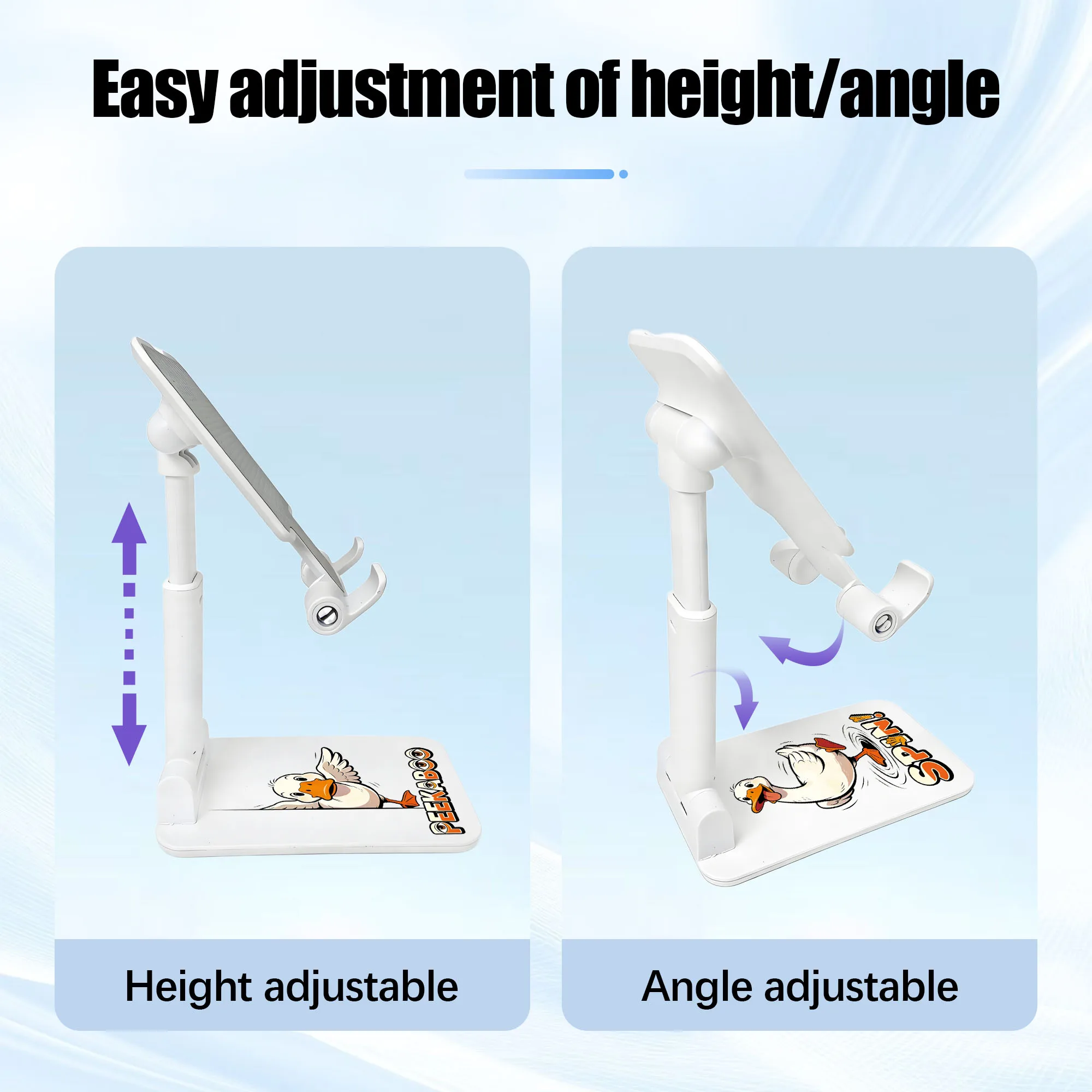 2PCS Funny duck-patterned folding and retractable phone stand, adjustable desktop stand