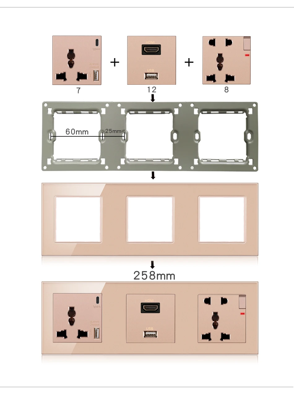 novski wall mount module diy European standard golden glass panel socket switch button free combination function