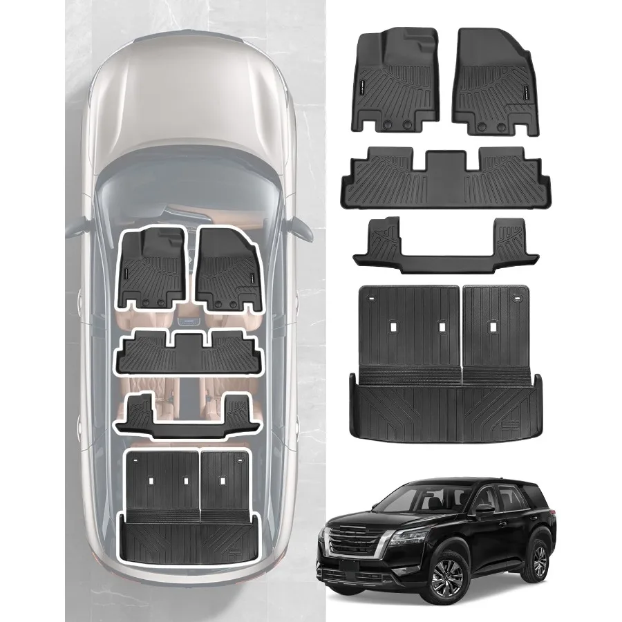Floor Mat Trunk Mat Compatible with 20222024 2025 Nissan Pathfinder 7 Passenger Models All Weather TPE Car Floor Liners Carpet