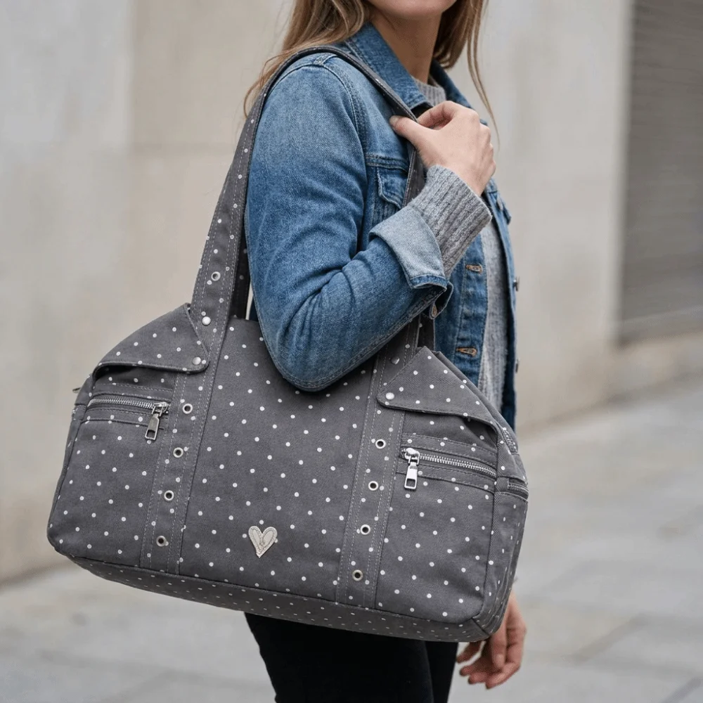 

Soft Square Shape Polka Dot Shoulder Bag Large Capacity Korean Style Tote Bag Star Element Canvas Women Handbag Daily Use