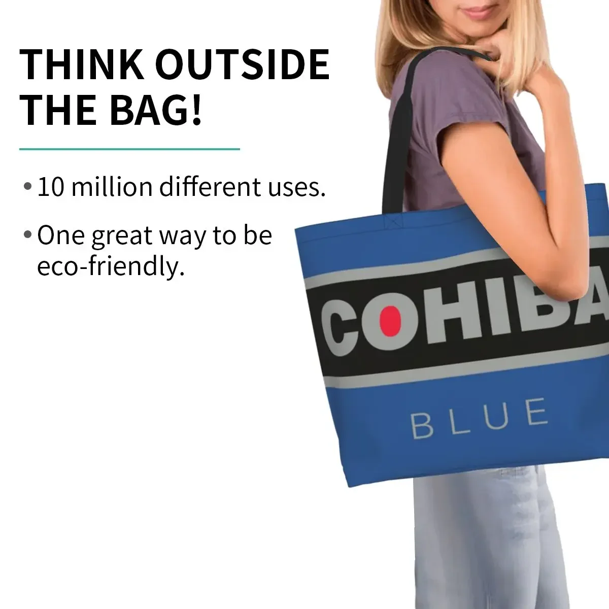 Recycling Cohiba Shopping Bag Women Canvas Shoulder Tote Bag Portable Groceries Shopper Bags