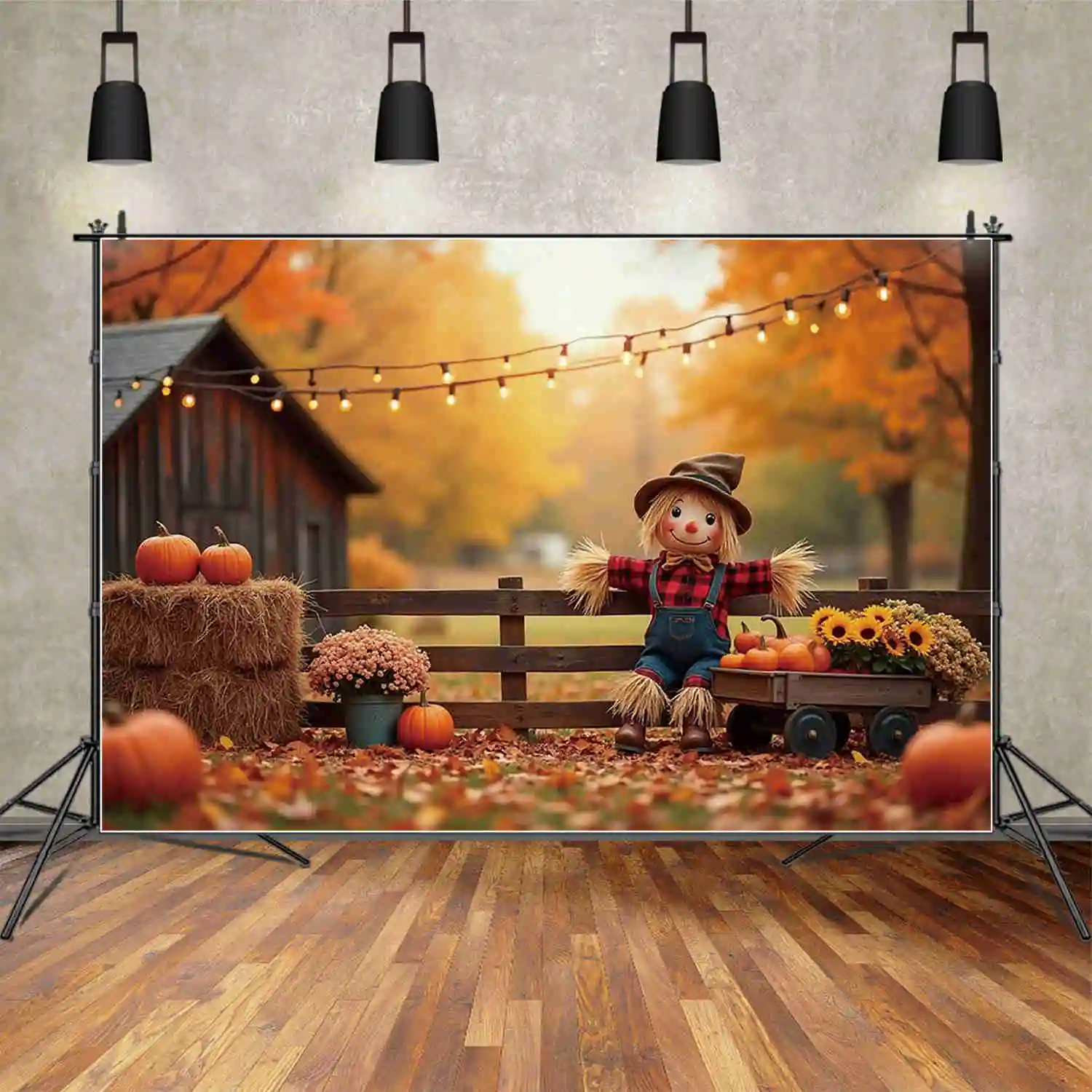 MOON.QG Autumn Harvest Background Photography Tractor Sunflower Scarecrow Photozone Backdrop Child Studio Photobooth Accessories