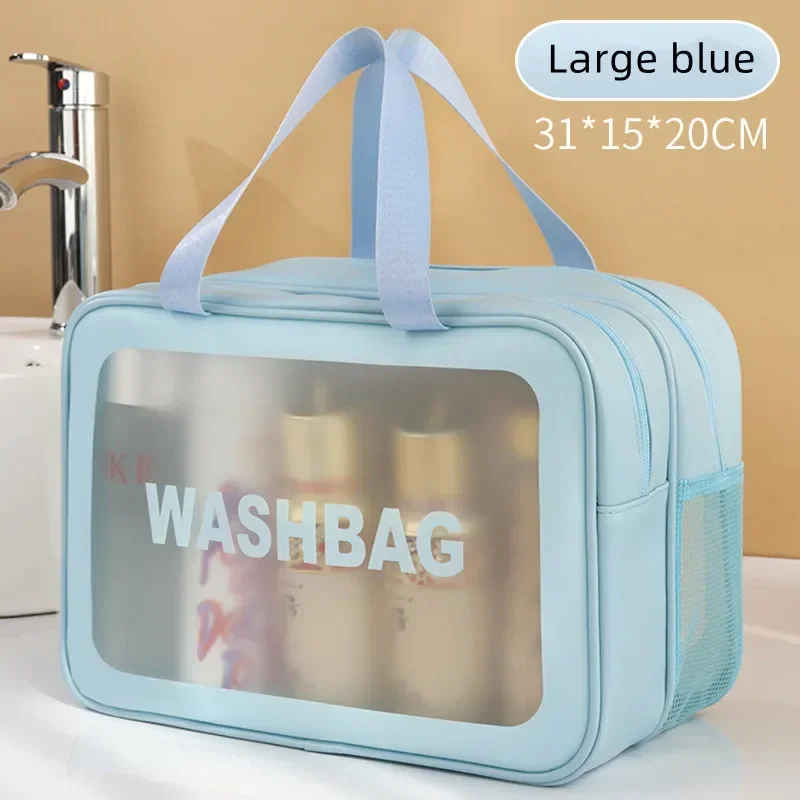 Portable Transparent PU Dry Wet Separation Bag Multifunctional Cosmetic Bag for Travel Fitness Swimming Daily Toiletry Storage