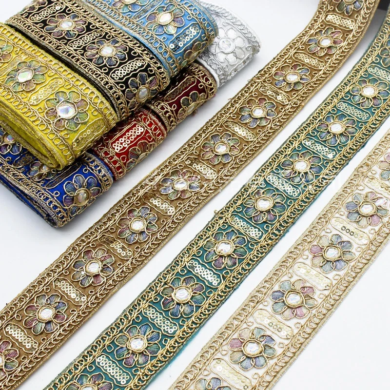 

10yards Chinese Ethnic Embroidery Lace Trim Ancient Style Gold Strand Sequin Lace DIY Hanfu Dress Sewing Decoration Accessories