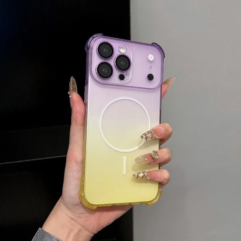 Luxury Gradient Lens Protective Magnetic Phone Case for IPhone 18 17 16 15 14 13 Pro Max Four-corner Shockproof Case