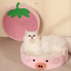 Cute Pig Cat Scratcher Sisal Weave Round Scratching Pad Garras de moagem internas Brinquedos de treinamento de gatos Proteção de móveis 2 em 1