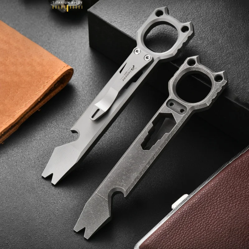 Titanium Alloy Crowbar Multifunctional Self Denfense Survival EDC Tool Keychain Clip Window Broken Bottle Opener Wrench Unboxing