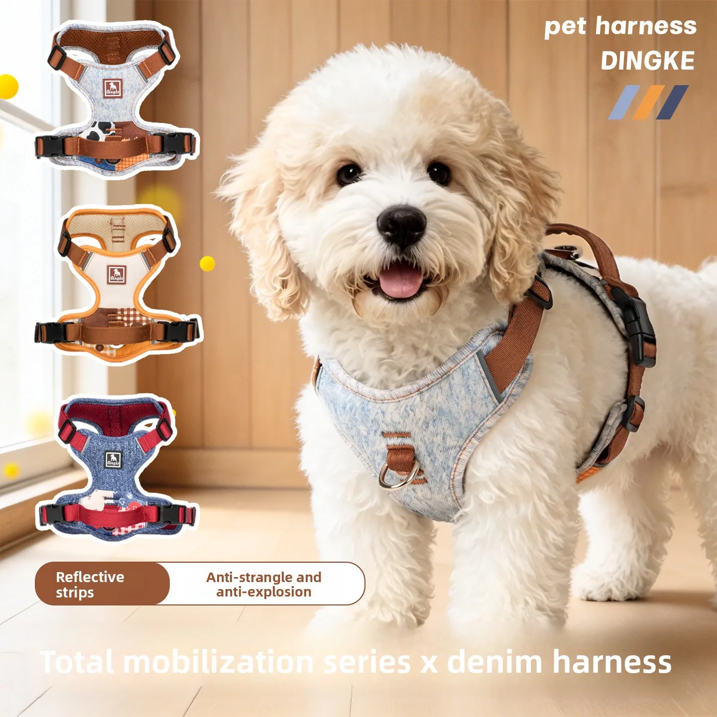 Denim Classic Dog Chest and Back Anti-explosion Rush Explosion Rush Anti-tear Training Chest Strap Traction Rope