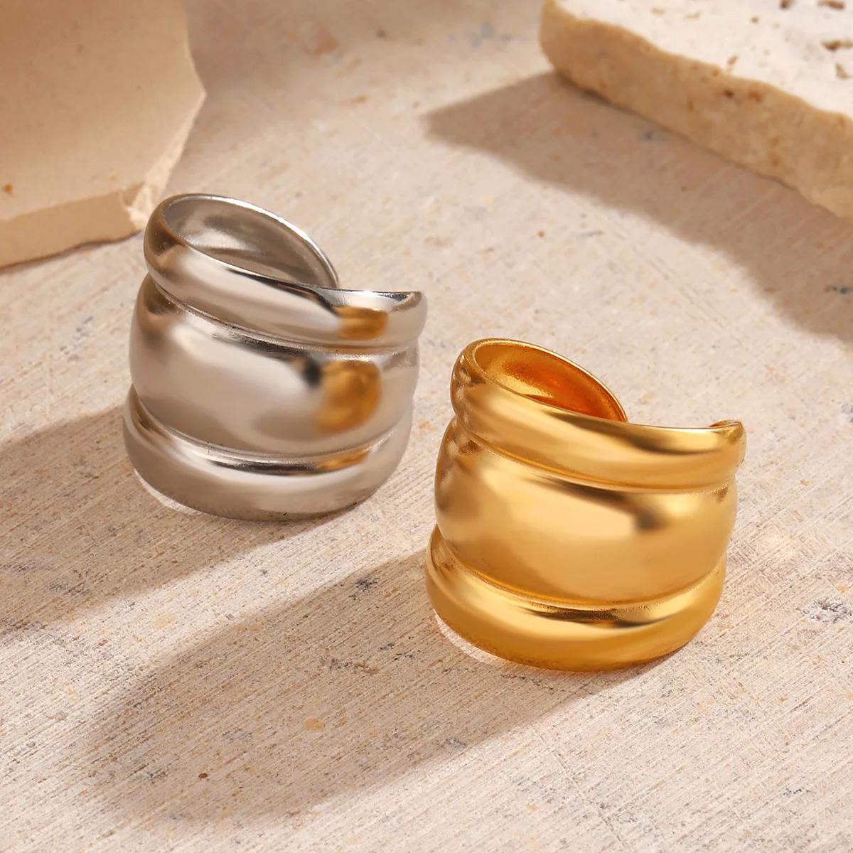 Minimalist Style Gold-Plated Heavy Ring Neutral Personalized Jewelry Open Stainless Steel Rings Wholesale Мужские Кол