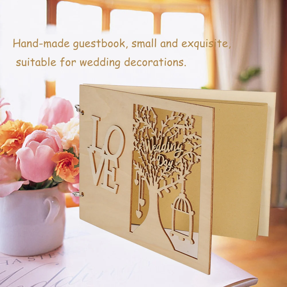 Wooden Wedding Guestbooks Notepad Guest Book Album Message Notebook Crafts For Wedding Engagement Decoration Wooden Notebook