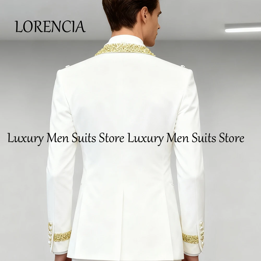 Classic Beading Men Suits 2 Pieces Double Breasted Wedding Party Groom Tuxedos Set Customized Blazer Pants robe mariage femme