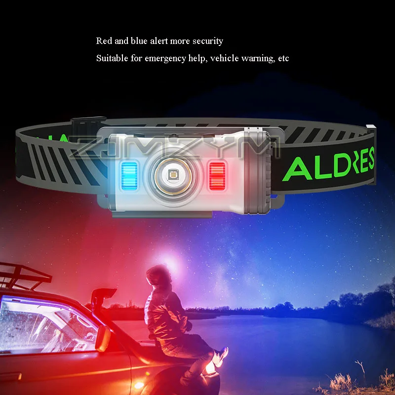 Faros delanteros LED de 8 modos, linterna de advertencia roja y azul, luz portátil con tapa con Clip, luz de búsqueda de pesca recargable