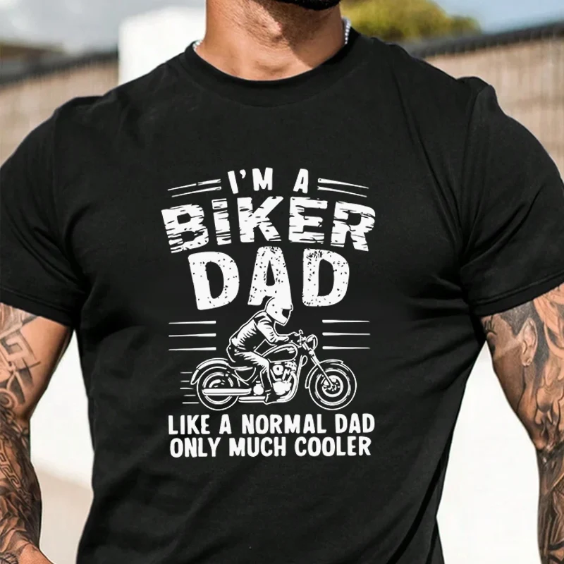 

Im A Biker Dad Like A Normal Dad But Cooler 2026 New Vintage Style Pattern T-Shirt Men's And Women's Casual Short Sleeve Top