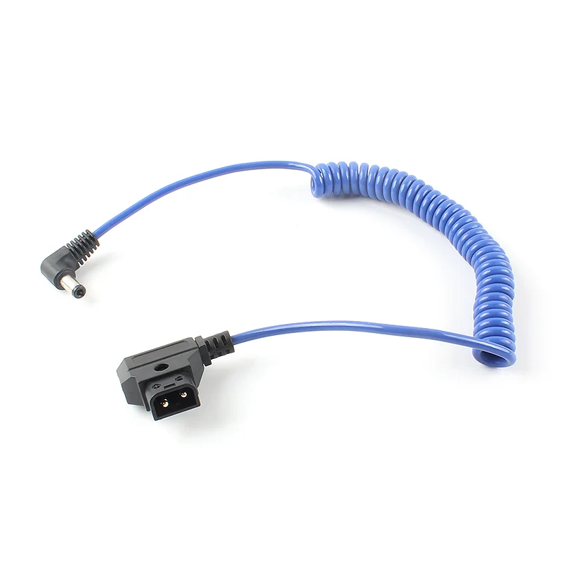DTAP to DC 5.5mm L Shape Connector Coiled Power Cable Blue Spring Wire for Professional Camera Power Connection