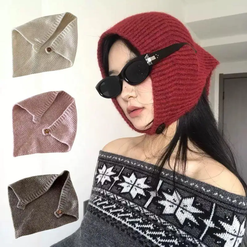 

Winter Knit Triangular Hair Scarf Ear Protector Knit Turban Hat Ear Protector Turban Hat Pullover Hat Crochet Button Headband