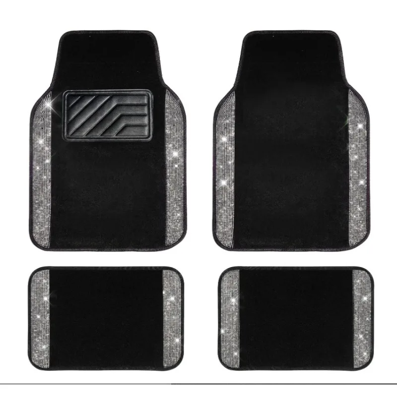 Bling Car Floor Mats Full Set Universal Fit Most Cars Sparkle Glitter Artificial Diamond Carpet With Anti-Slip Pad