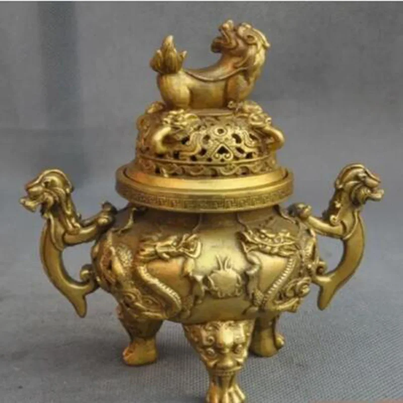 

Chinese Buddhism brass dragon lion beast statue censer Incense Burners statue