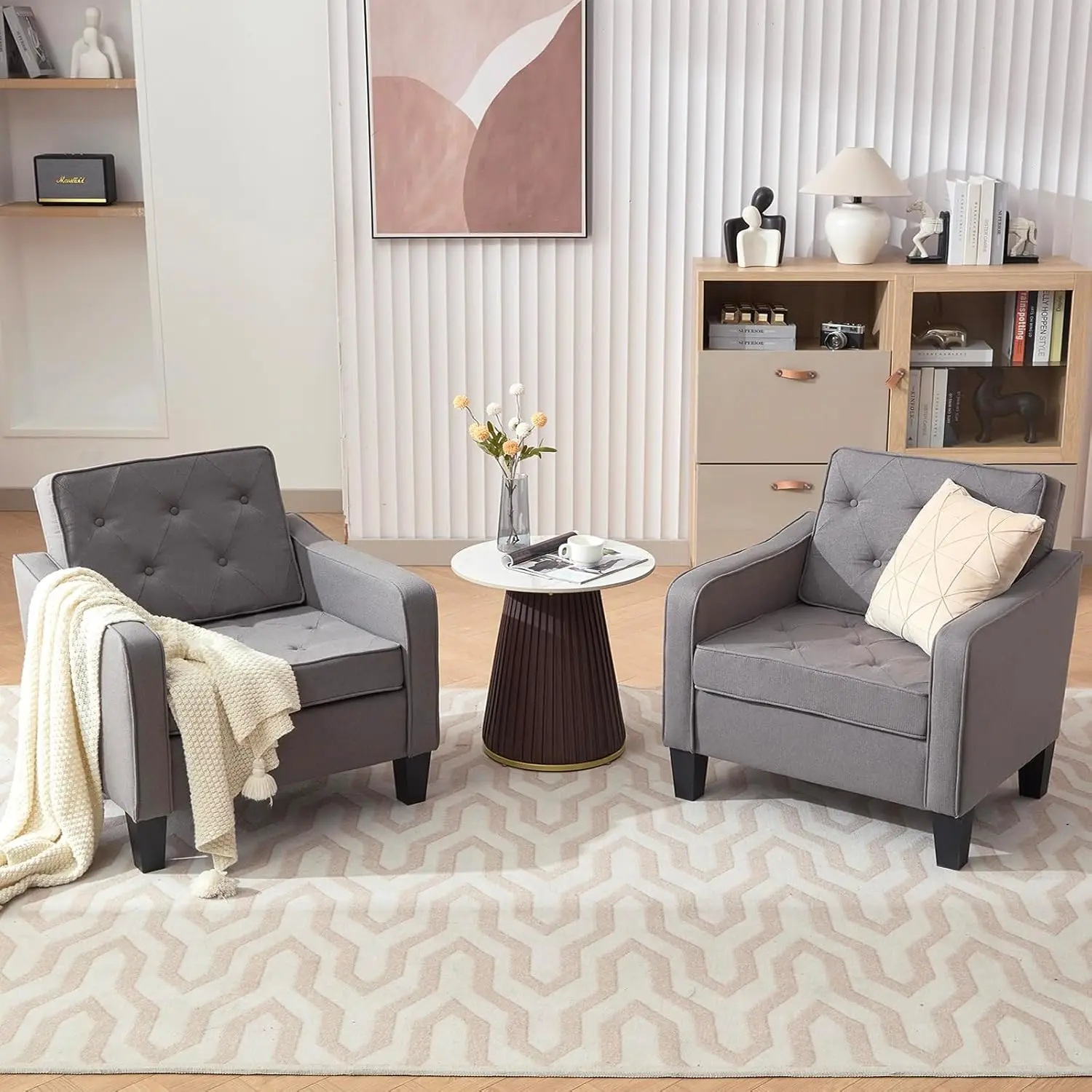 

Стулья для гостиной Набор акцентных стульев из 2 шт., кресла для гостиной, стулья для чтения для спальни, удобный клубный стул с тафтингом, (2, серый)