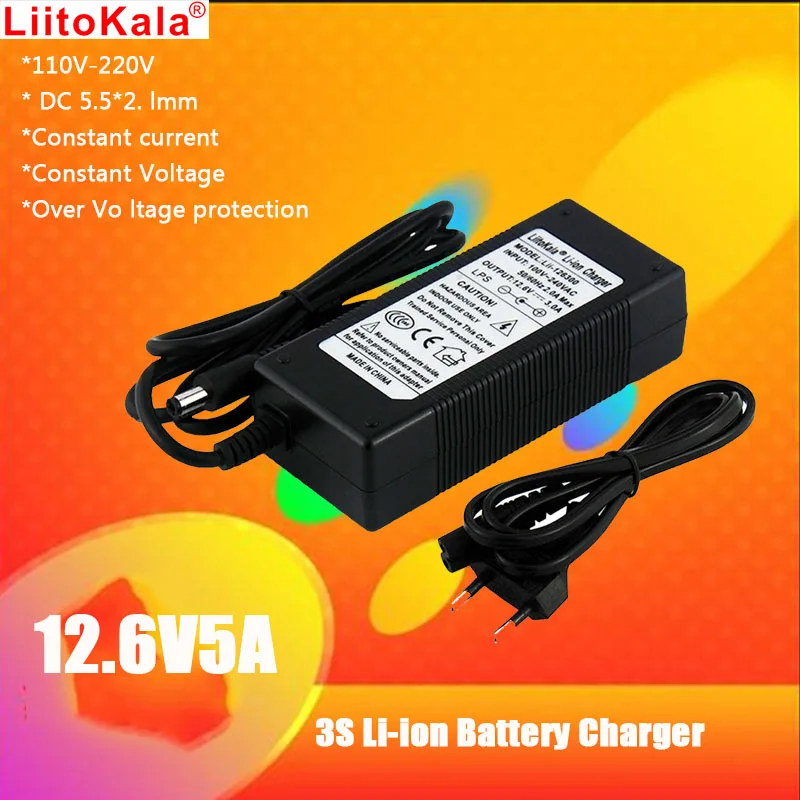 LiitoKala 12.6V 3A 5A Polymer Lithium Battery 18650 Charger, Power Adapter Charger 1A, Full Of Lights Changer