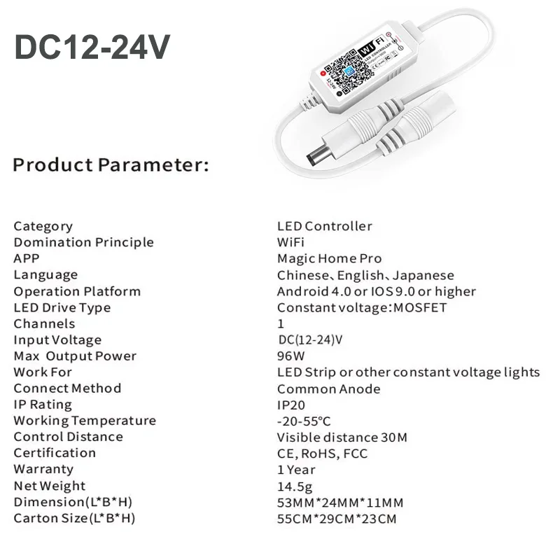 Imagem -02 - Magic Home-controlador Led de Cor Única Regulável sem Fio Mini Wi-fi Strip Light 2835 5050 Dc1224v