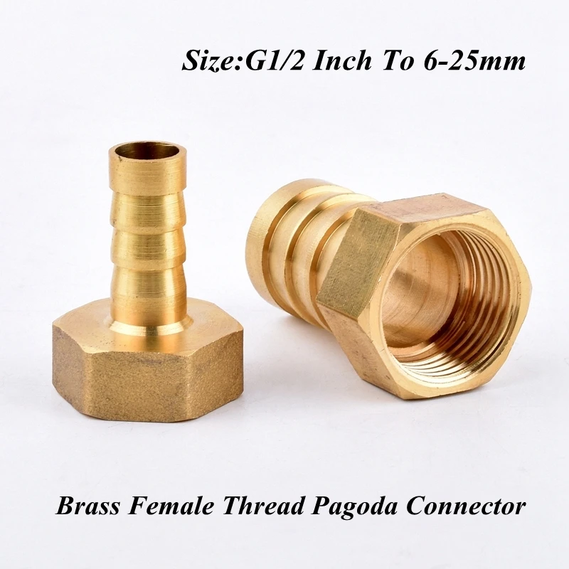 2pcs Brass Female Thread Pagoda Connector G1/2 To 6~25mm Aquarium Pump Barb Pipe Garden Hose Irrigation Joint Metal Adapter