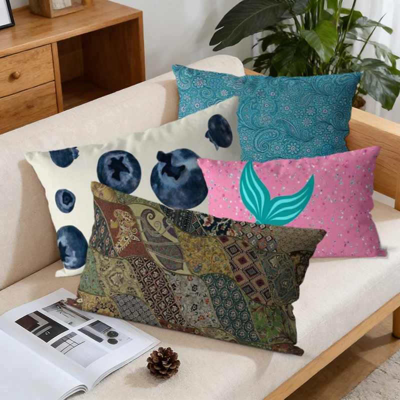 Mermaid Tail Blueberry Paisley Pillow Covers Suitable For Sofa Bedroom Car Pillow Cover Cushion Rectangular Back Cushion
