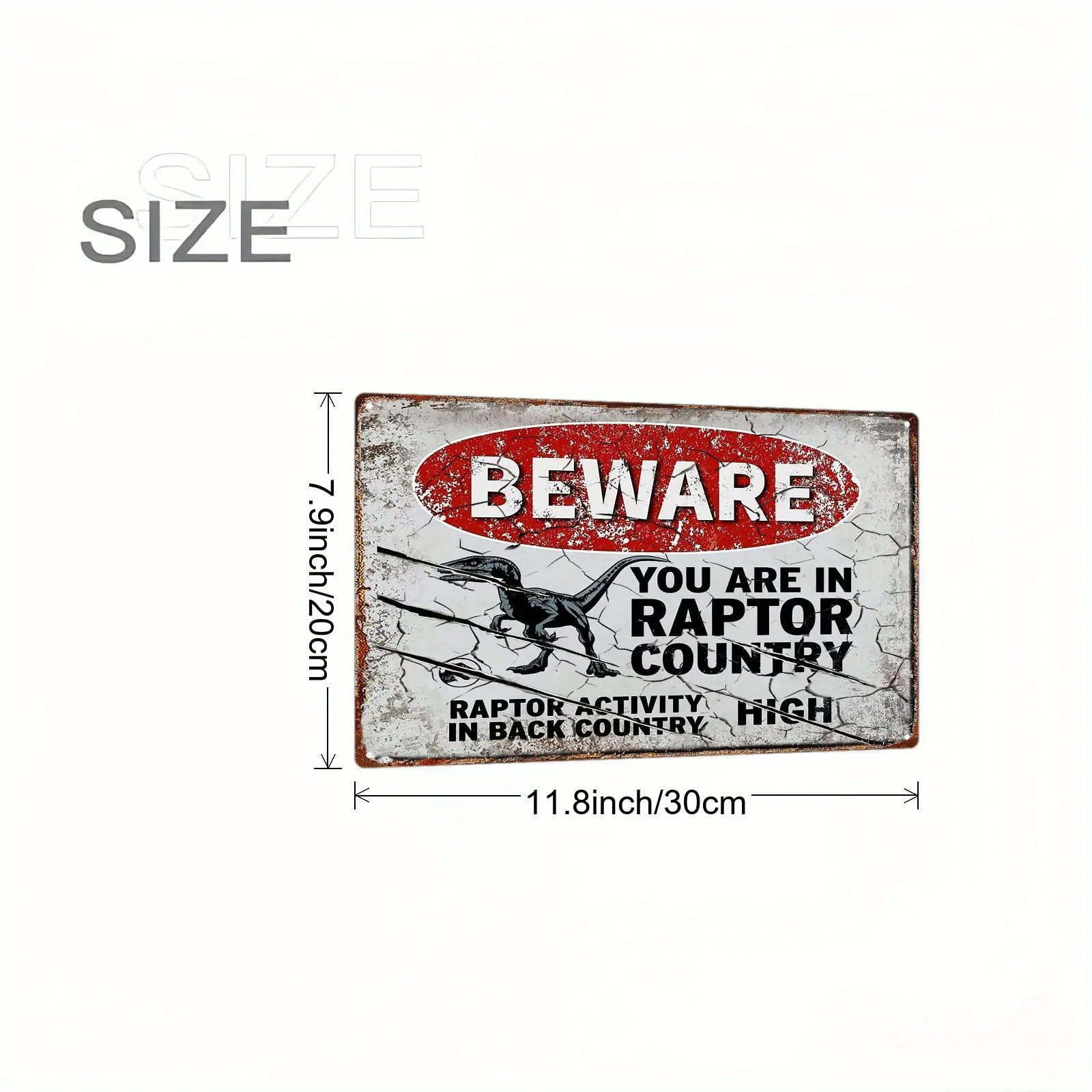 1pc Vintage Metal Sign - BEWARE Raptor Country Dinosaur Wall Art, 20.32x30.48 cm Rustic Iron Plaque for Home, Office, Bar & Outd