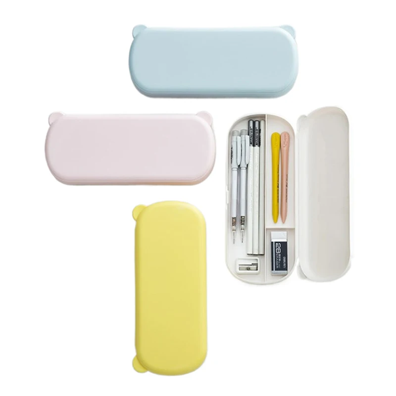 Ins Small Fresh Morandi Color Pencil Case Macaron Color Little Bear Shape Pen Box Large Capacity Student Stationery Supplies