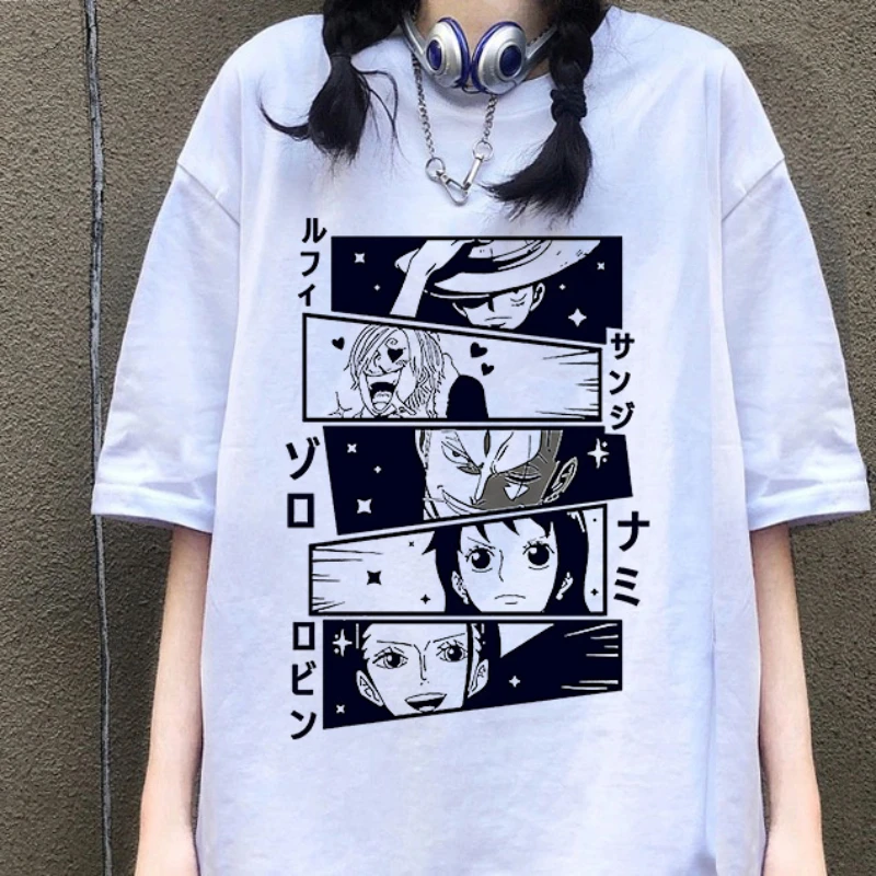 Woman Cotton Tshirt Anime One Piece Luffy Fashion Super Cool Print Short Sleeve Women Street Tops Clothing Hip Hop Punk Tees