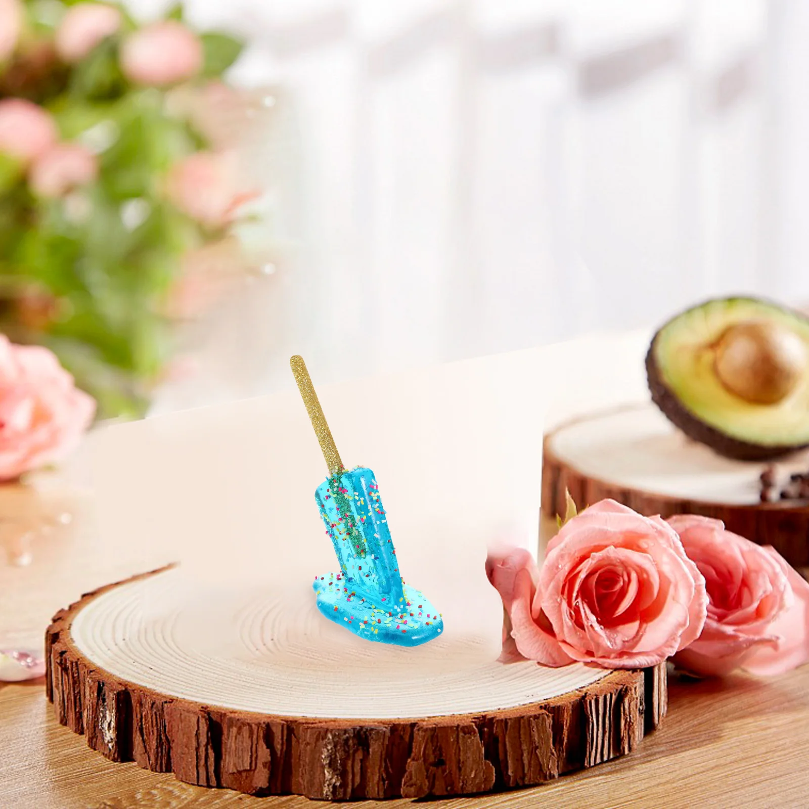 

1pcs Melting Ice Cream Decor Realistic Resin Statue Home Decor Photo Props Blue Popsicle Ornament fake ice cream modeling decor