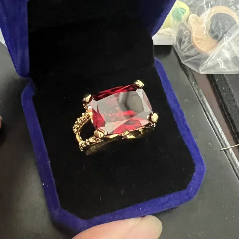 Anillo de compromiso de oro de 10k Vintage para hombres, anillo de promesa de granate de laboratorio enorme, anillos de banda de boda para hombres,