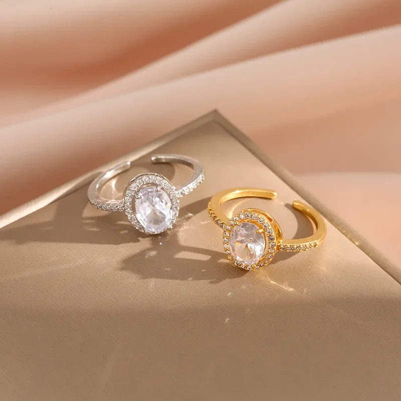 Classic pigeon egg engagement opening ring for women, simple and slightly set zircon diamond ring 9527