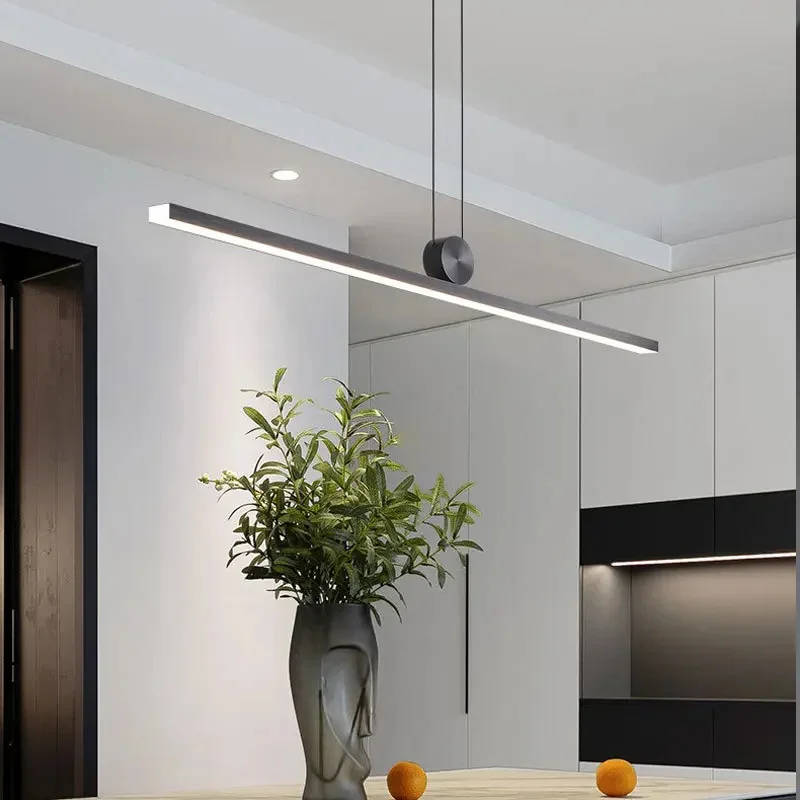 

Modern Minimalist LED Pendant Light Hanging Black Chandelier for Living Dining Room Kitchen Decora Table Bar Long Light Fixtures