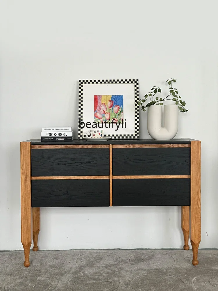 

Q Middle Ancient Retro Side Cabinet Living Room Solid Wood Sideboard Bedroom Storage Chest of Drawer