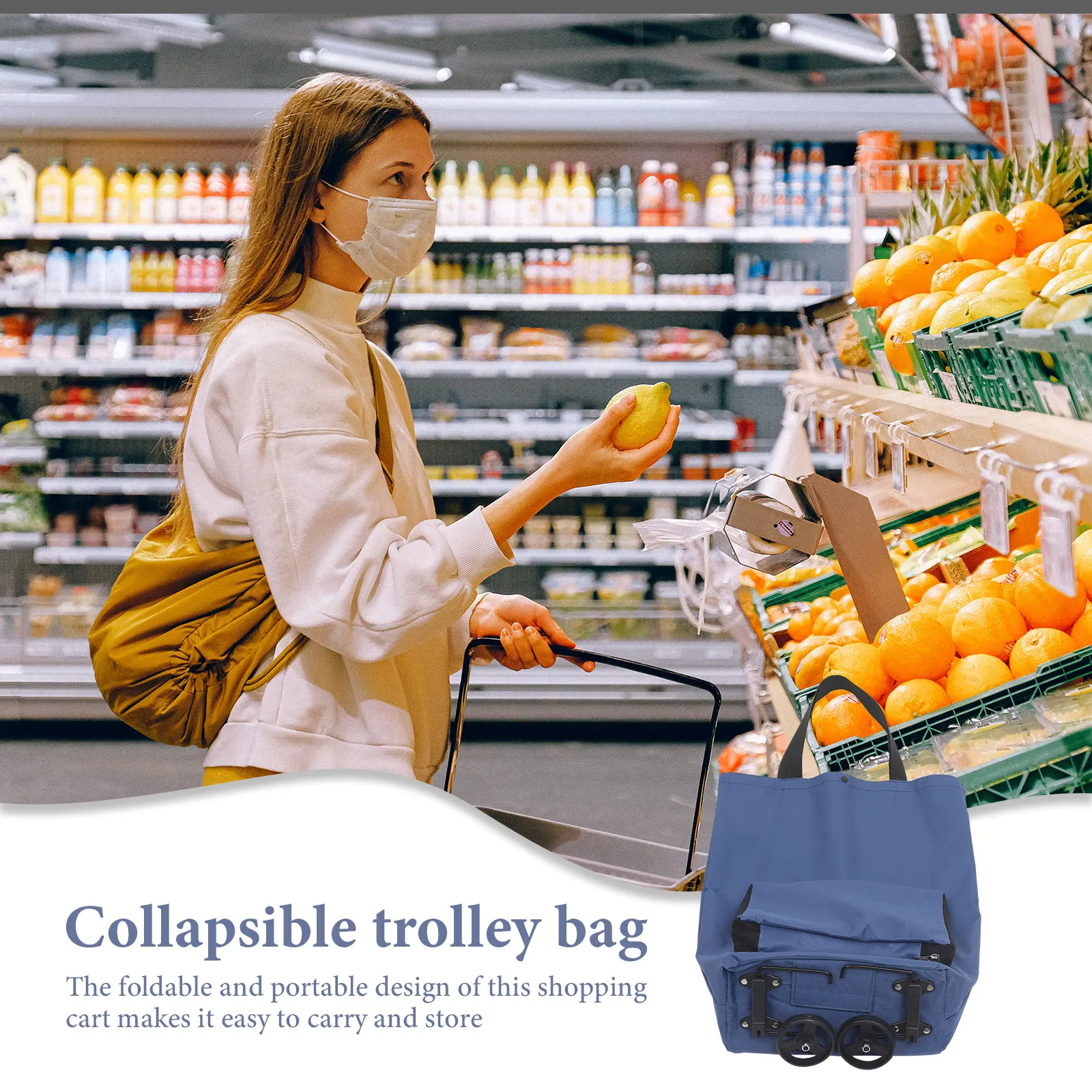 

Foldable Hand Shopping Cart Large Capacity Grocery Reusable Collapsible Trolley Bag Blue Grocery Bag With Wheel Color