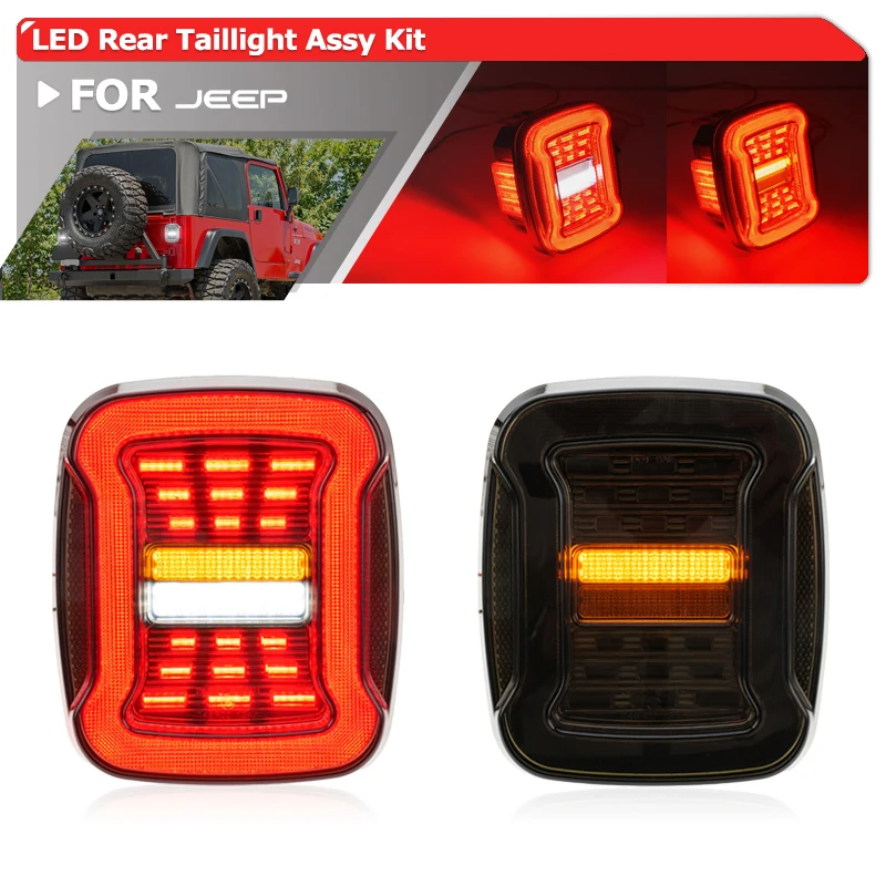 EU Version YJ TJ Taillights For Jeep Wrangler 1987-1006 Smoked LED Tail Light Assembly Kit E4 CE