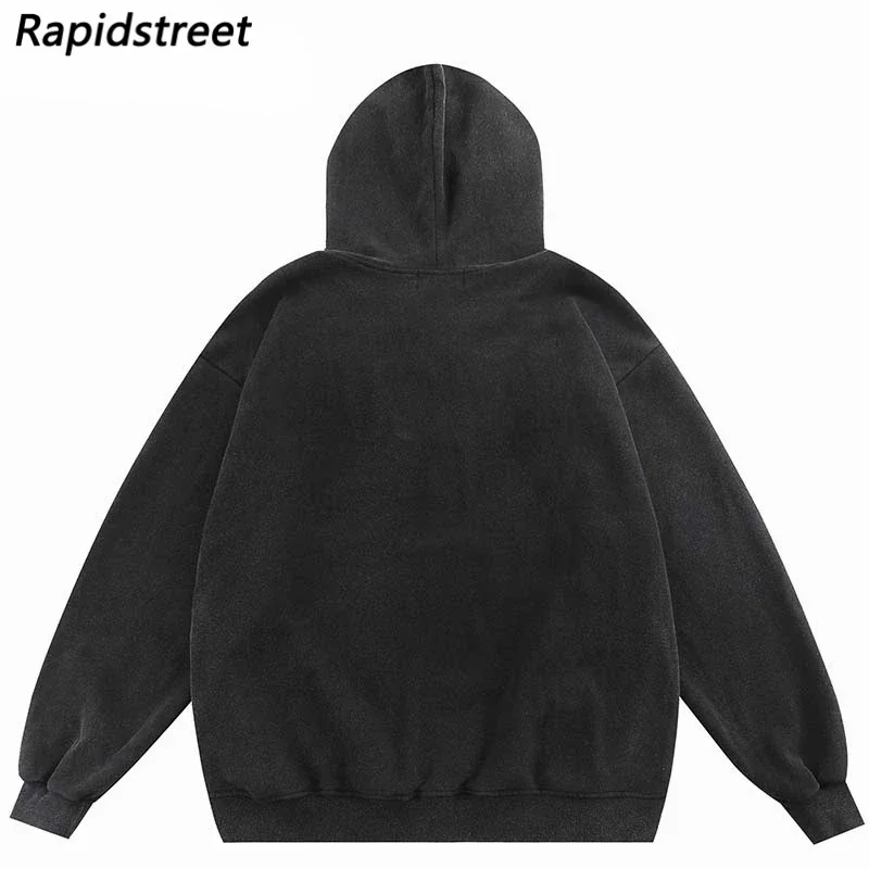 2024 Hip Hop Oversized Hoodie Sweatshirt Men Streetwear Freak Shadow Graphic Harajuku Retro Washed Black Hooded Pullover Unisex