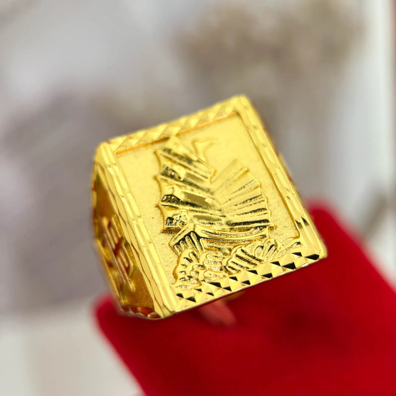 Luxury 24K 9999 Pure Gold real gold Smooth Sailing Square Flat Square Men's Ring