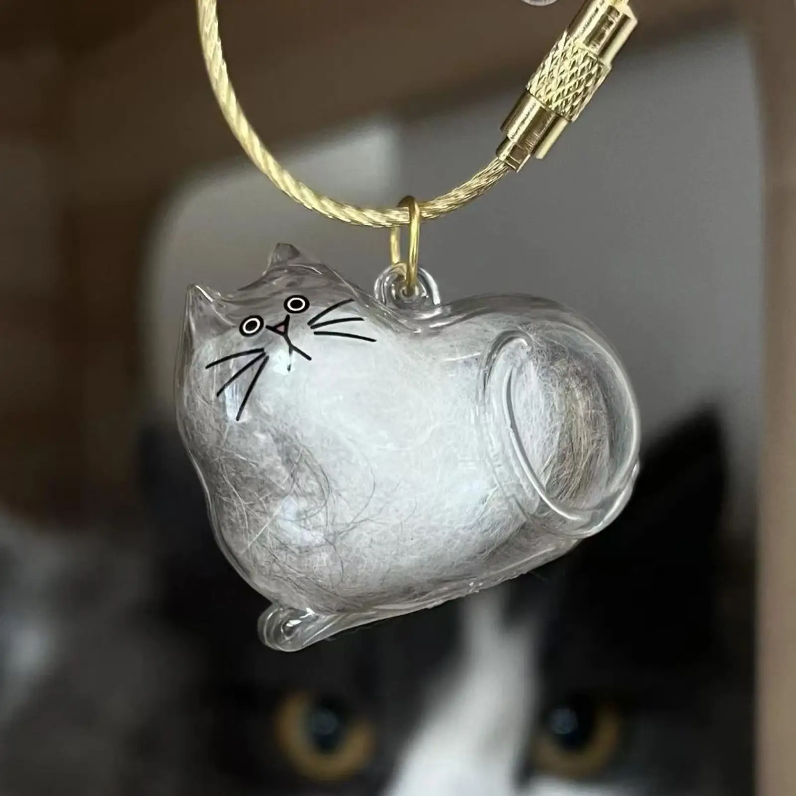 Cat Hair Storage Capsule Keychains Collecting Pet Hairs Memorial Accessories Simple Designed Cat-Shaped Keyrings