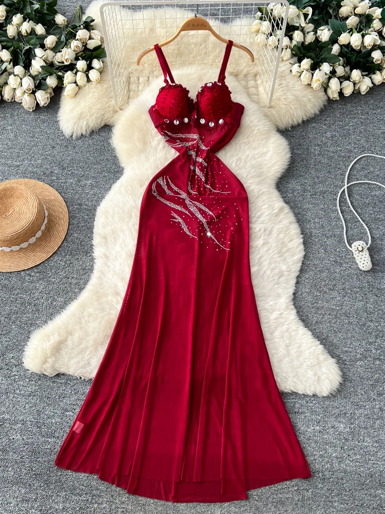 

Red High-Waisted A-Line Dr with Pad And Strap Women's Slim Fit Long Dr Bubble Gown Ele Sensation Ci Commute
