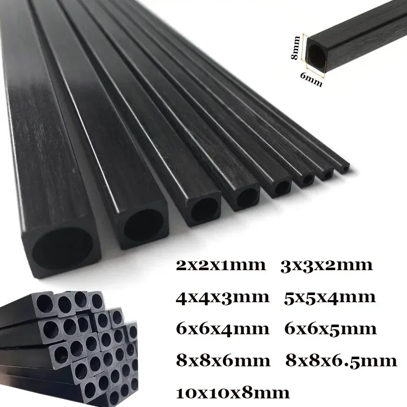 6pcs~1pcs Carbon Fiber Square Tube Length 500mm Outer Diameter 2mm 3mm 4mm 5mm 6mm 8mm 10mm Pultruded Carbon Fiber Tubing