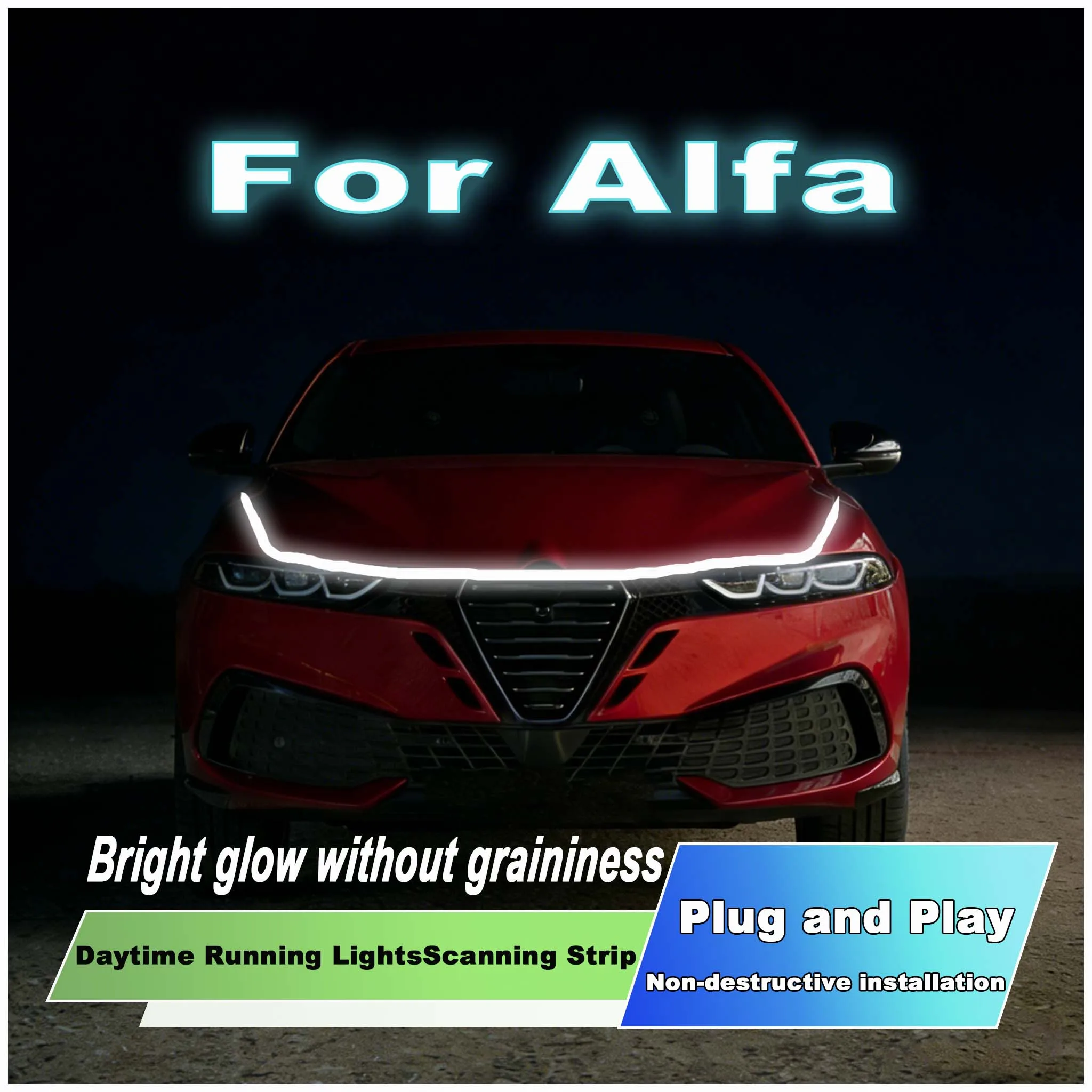 For Alfa Giulietta Giulia Newly upgrade LED Daytime Running Light Scan Starting Car Hood DRL Guide Decorative 12V