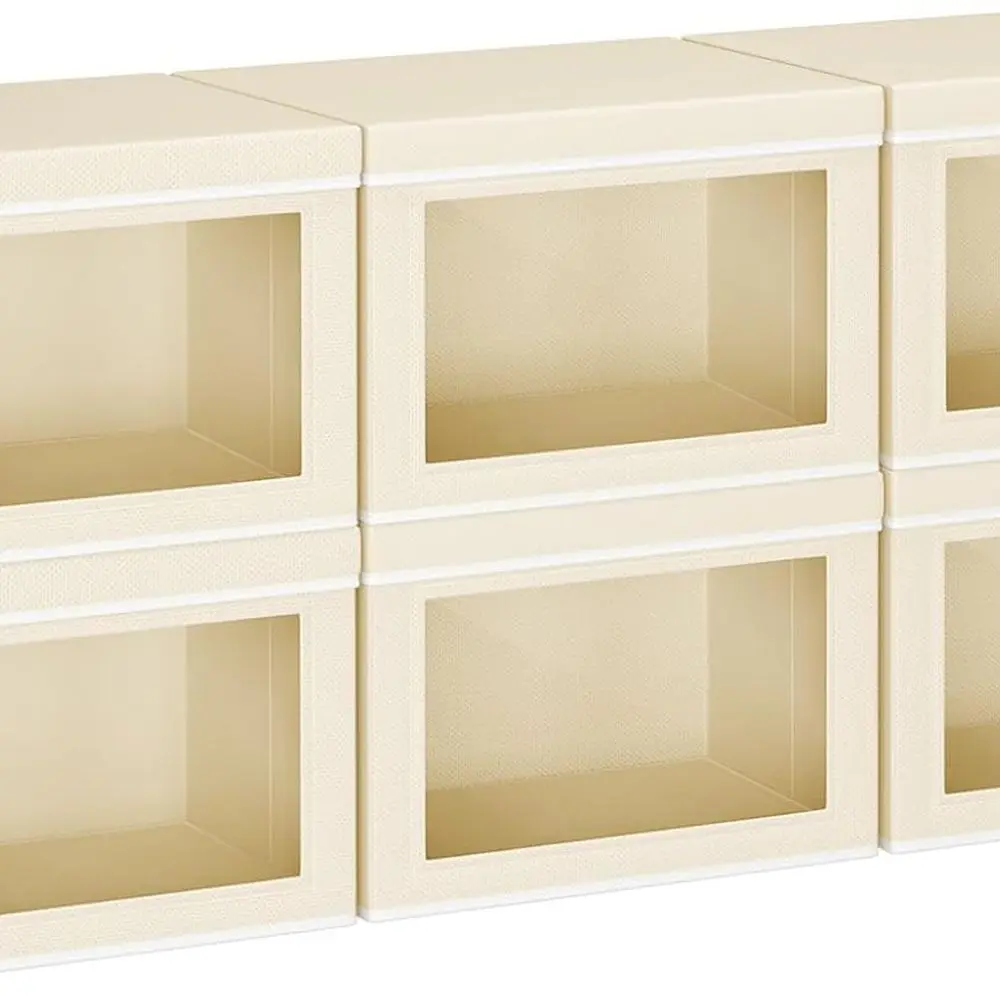 

6-Pack Stackable Fabric Storage Bins with Lids and Window, Beige, 14.9x9.8x9.8 for Home & Office Organization