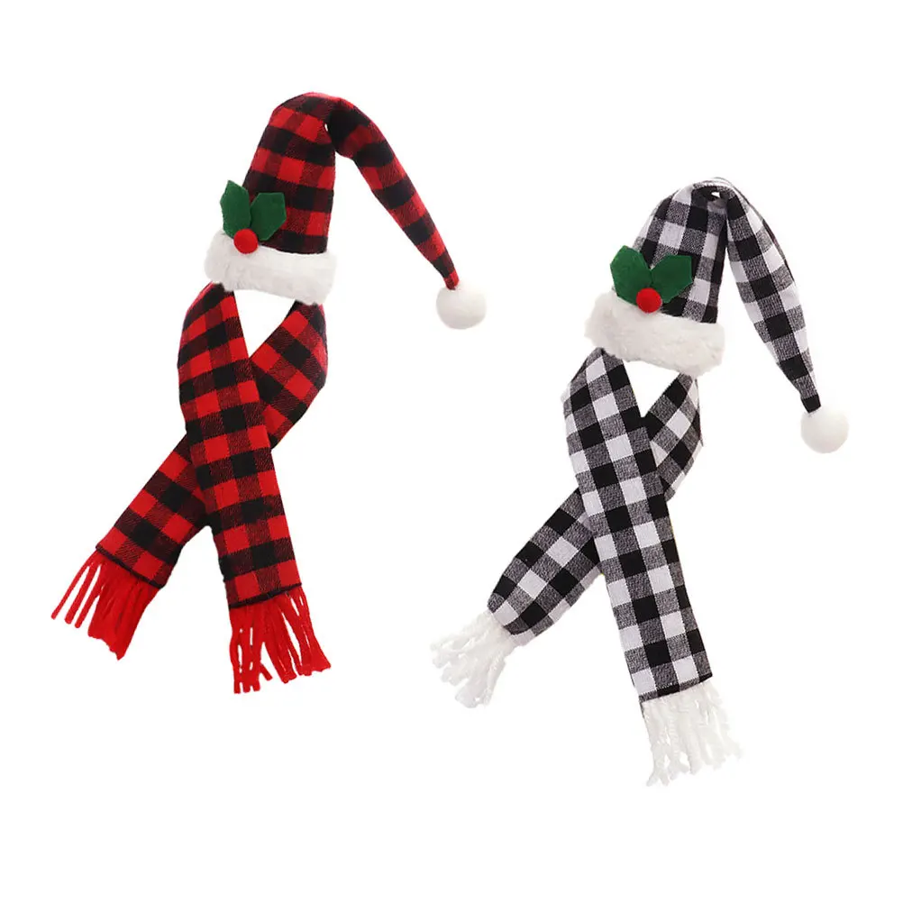 

2Sets Wine Bottle Scarf Hat Christmas Ornament Set Festive Bottle Decor for Dinner Table Xmas Craft Decoration